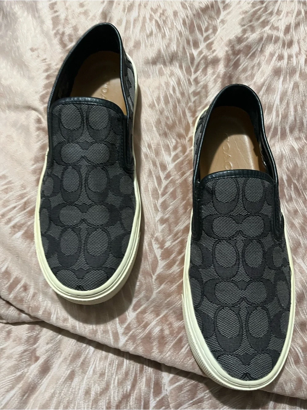 Coach Black and Tan Signature Slip-On Sneakers